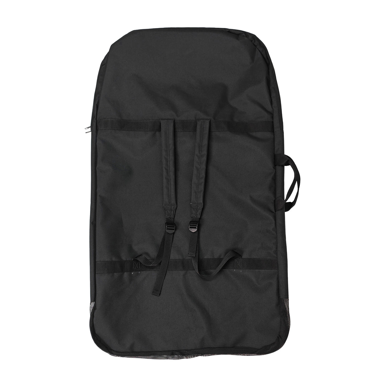 eBodyboarding Simple Sack bodyboard bag in black, back view with backpack straps