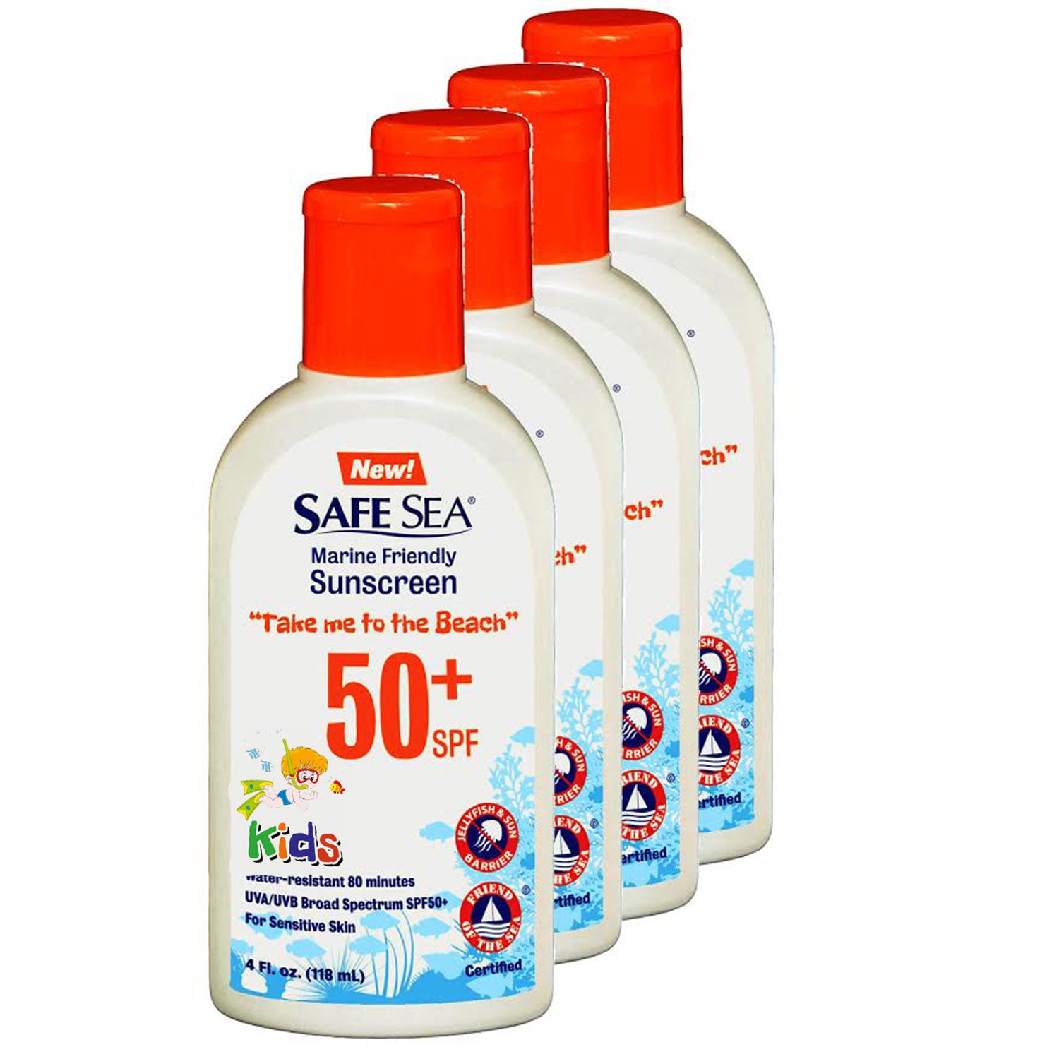 	Safe Sea Kids SPF50 Sunscreen Lotion with Sea Lice and Jelly Fish Sting Protection (Pack of 4)