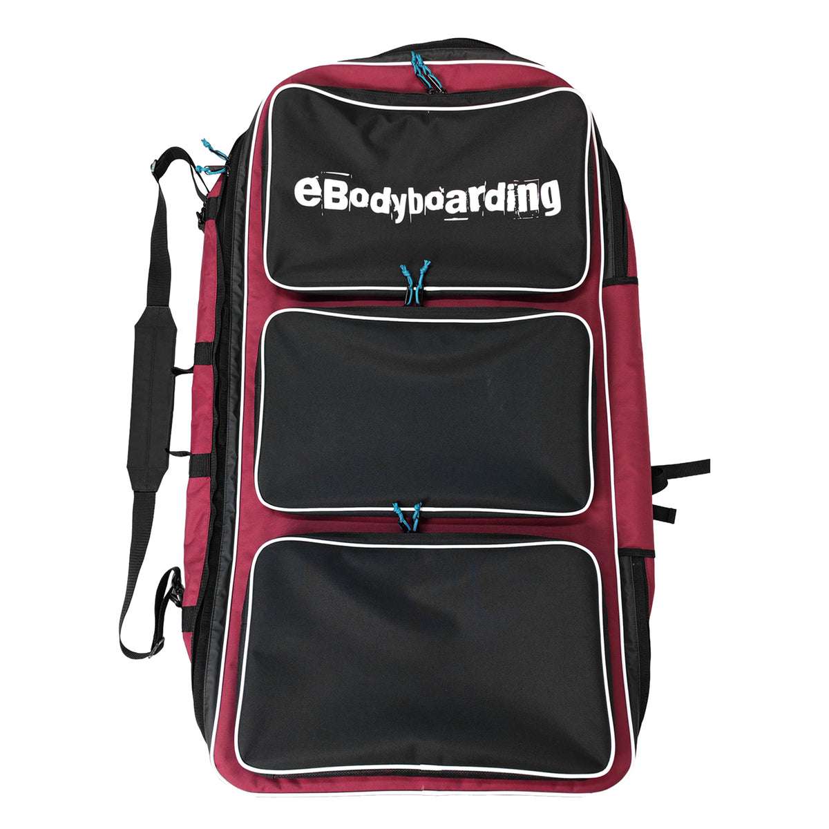 eBodyboarding 4 Board padded travel bag in Burgundy/Black, front view with 3 pockets