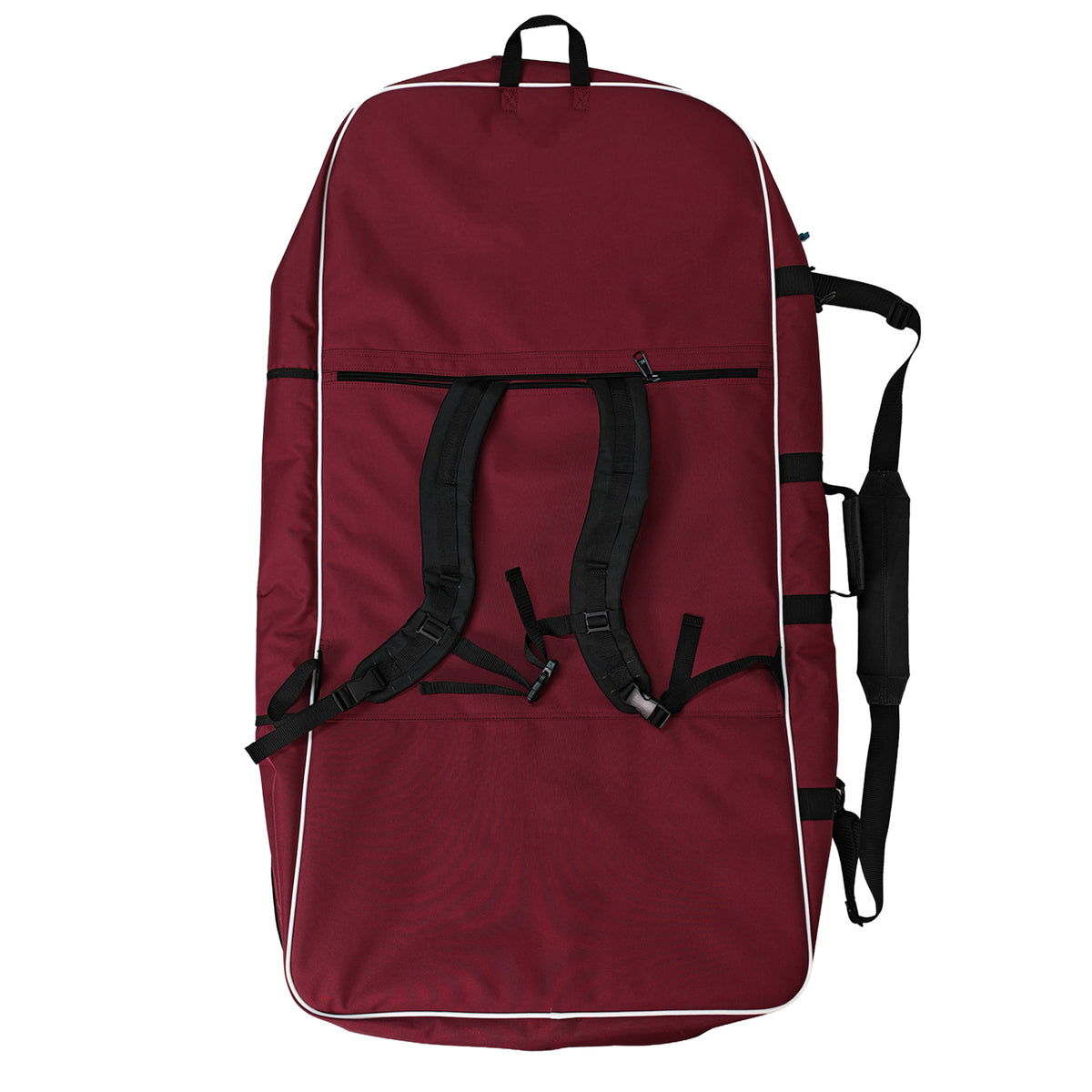 eBodyboarding 4 Board padded travel bag in burgundy, back view with padded backpack straps