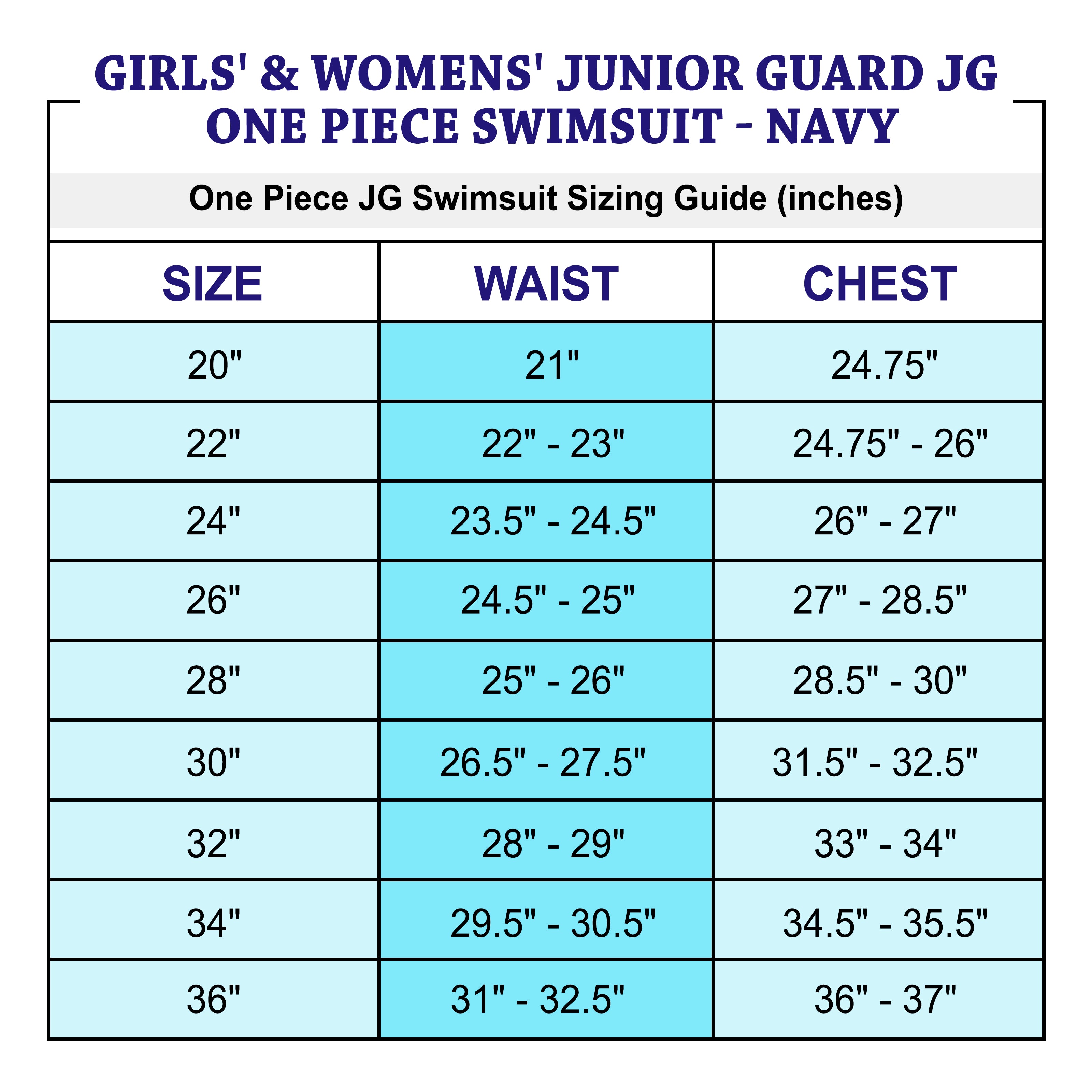 Girls' & Womens' Junior Guard One Piece Swimsuit -Navy (Sizes 20